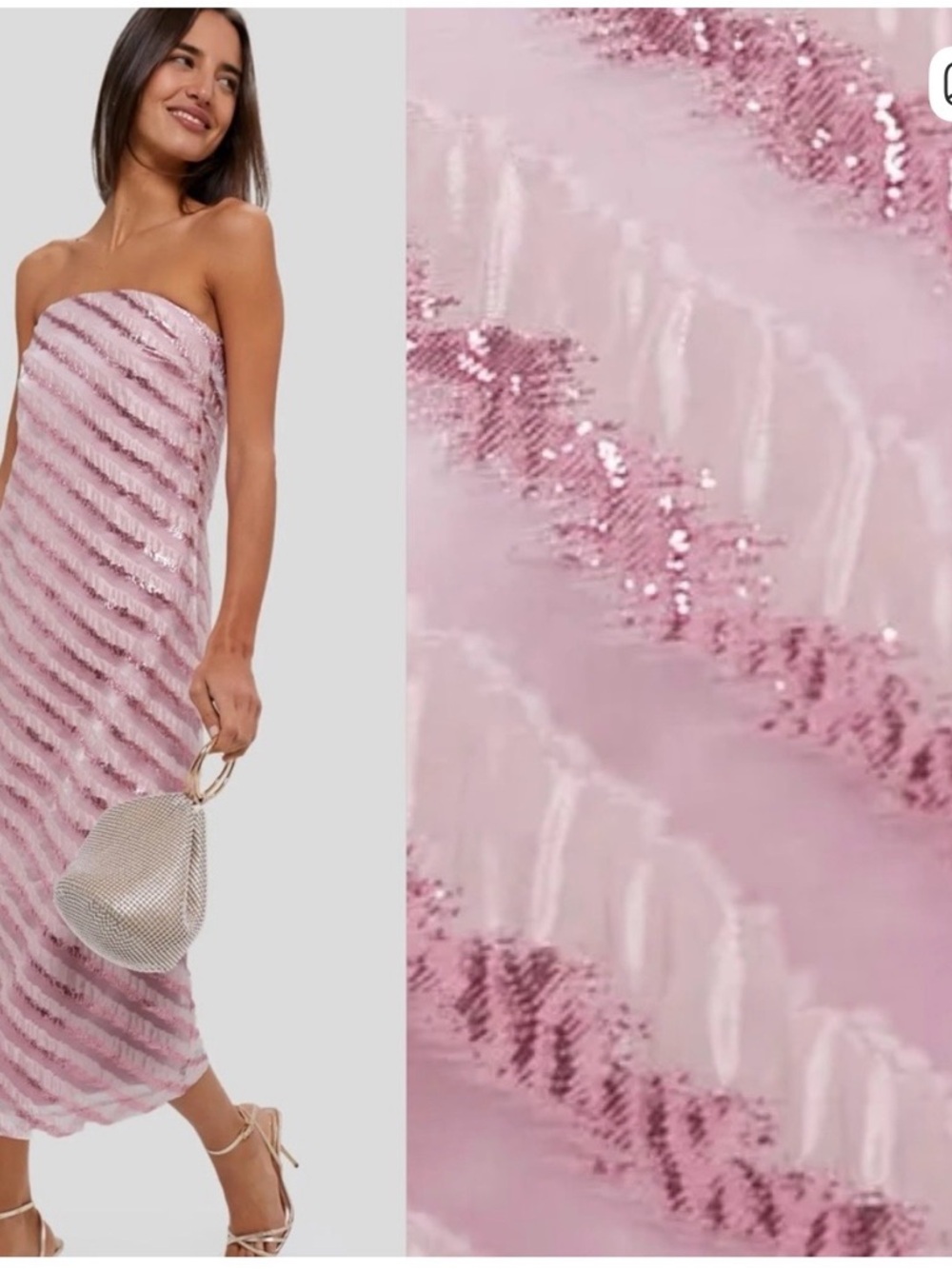 Pink Strapless Sequin Midi Dress - Picture 3 of 4